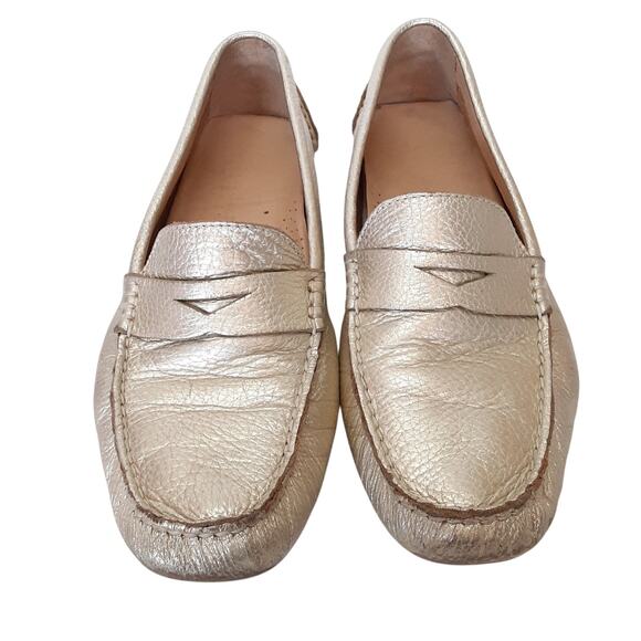 Cole Haan Leather Penny Loafers Gold Metallic Driving Flats Womens 6.5B Comfort - Picture 4 of 10